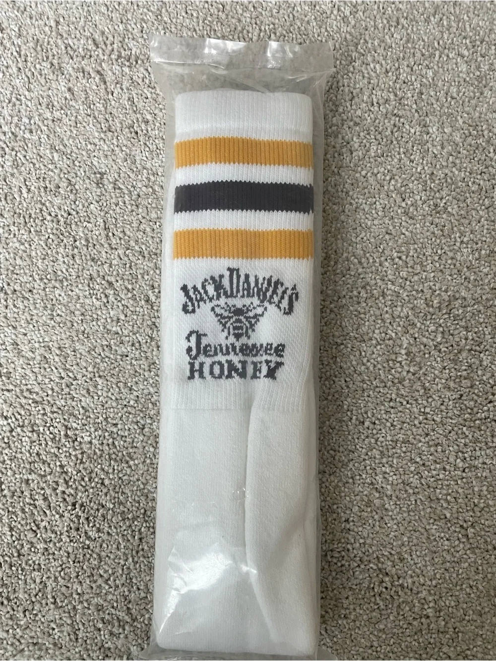 Jack Daniels White, Yellow & Black Striped Athletic Crew Socks
